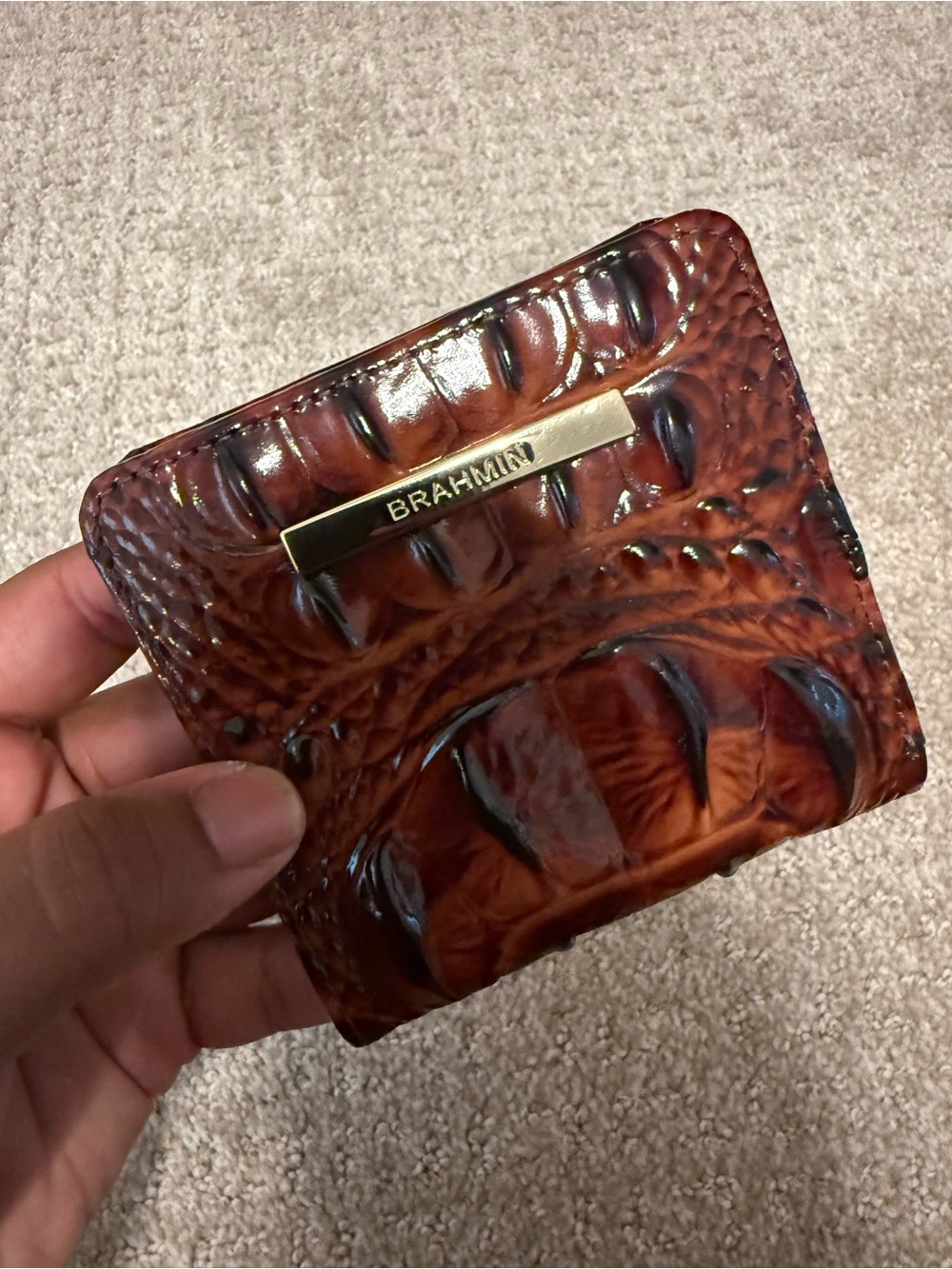 Brahmin Glossy Embossed Card Wallet in Deep Amber - Picture 5 of 5